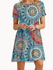  Boho Midi Dress Women's Plus Paisley Print Slight Stretch Midi Dress