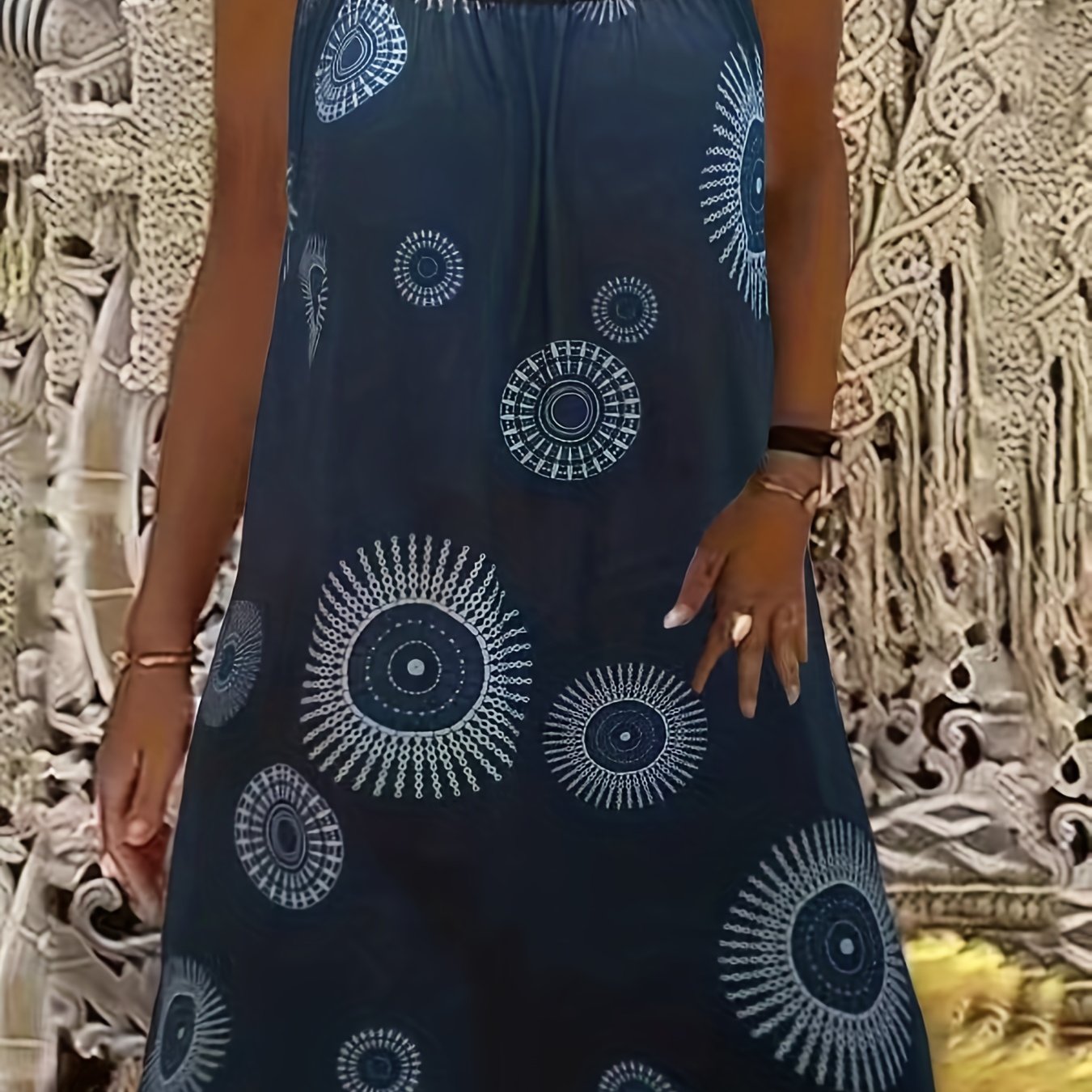  Women's Graphic Print Eyelet Embroidered Tank Dress