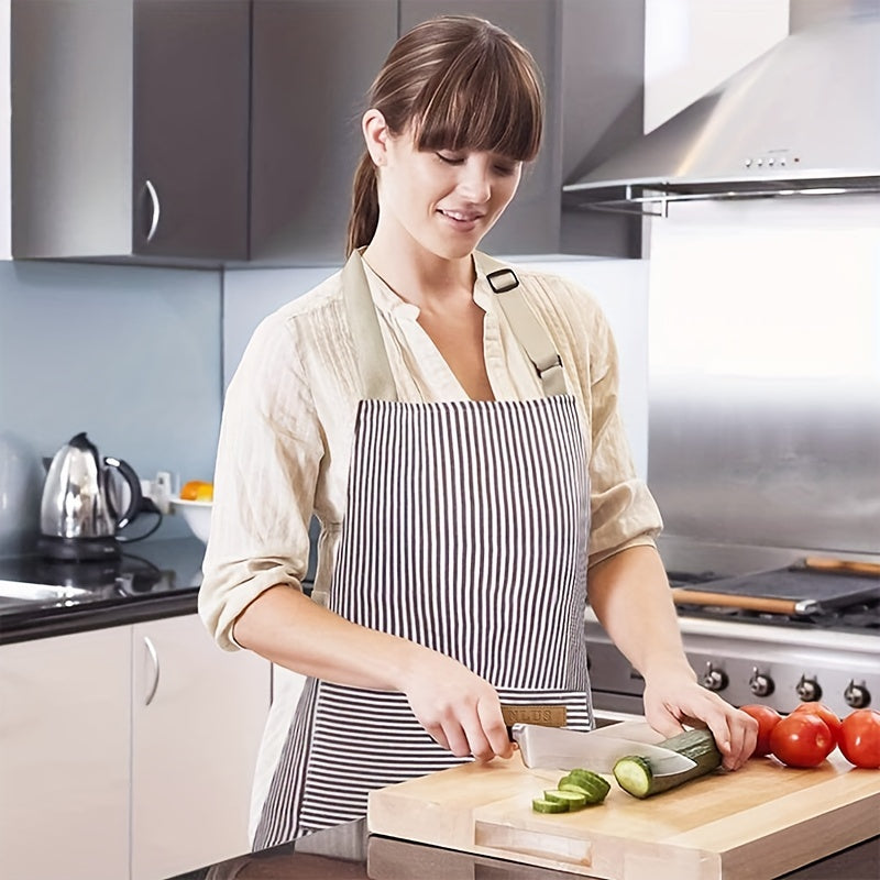 Polyester Striped Unisex Adjustable Cooking Apron