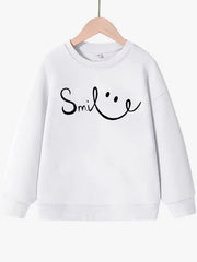 Girls Smile Face Pattern Sweatshirt Long Sleeve Top Pullover