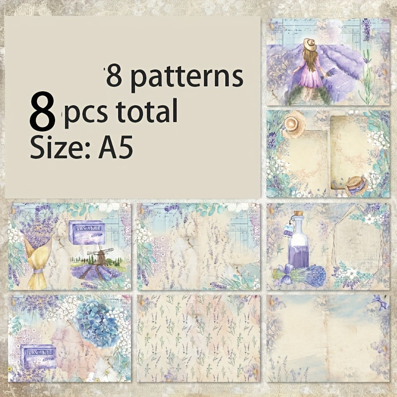 88pcs Lavender Patterns Jurnal Materials DIY Paper Craft Scrapbooking