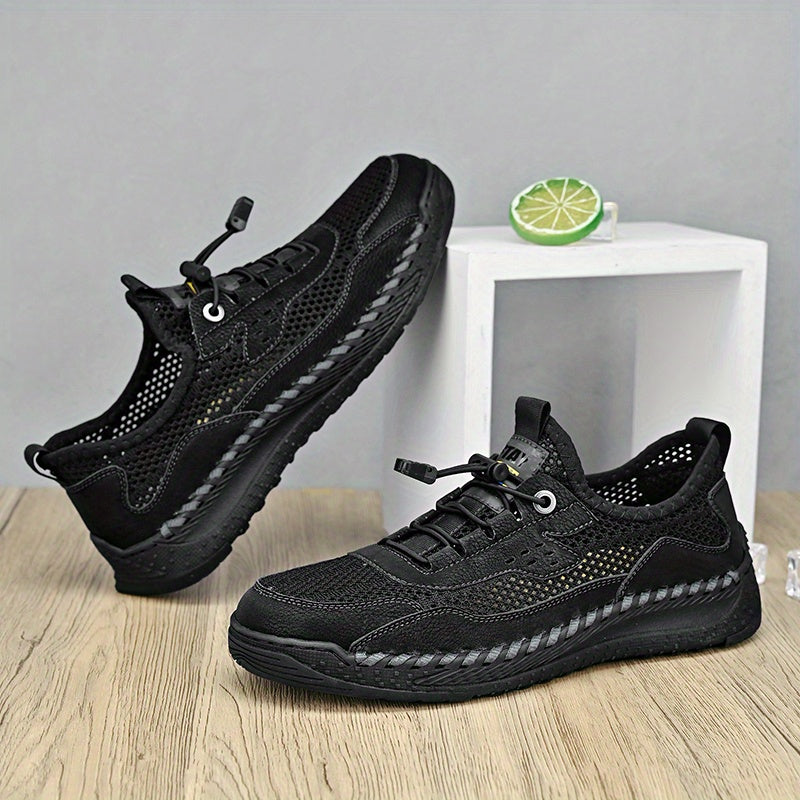 Men's No Tie Lace Mesh Sandals Breathable Outdoor Walking Shoes