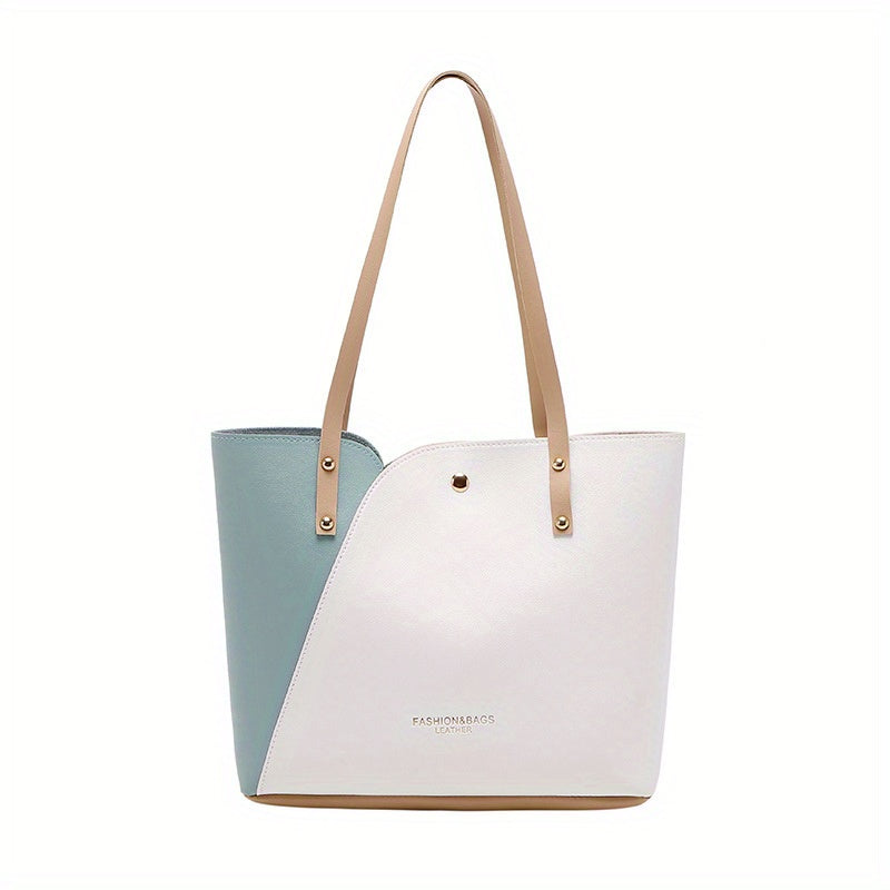 Contrast Tote Bag PU Leather Shoulder Bag