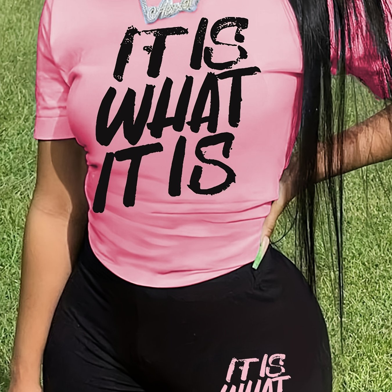  Slogan Print Top & Shorts Set