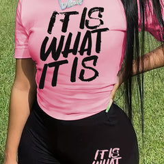  Slogan Print Top & Shorts Set