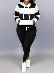 Women's Plus Colorblock Stripe Print Hoodie & Joggers Set