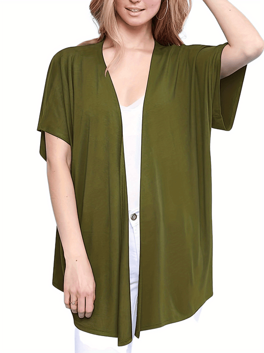  Solid Half Sleeve Open Front Cardigan