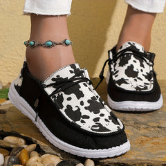 Dairy Cow Print Blocking Skate Shoes Lightweight Breathable Low Top Sport Shoes