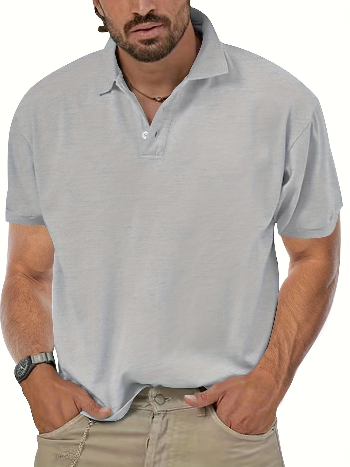 Breathable Solid Golf Polo Shirt Men's Casual V Neck T Shirt Short Sleeve