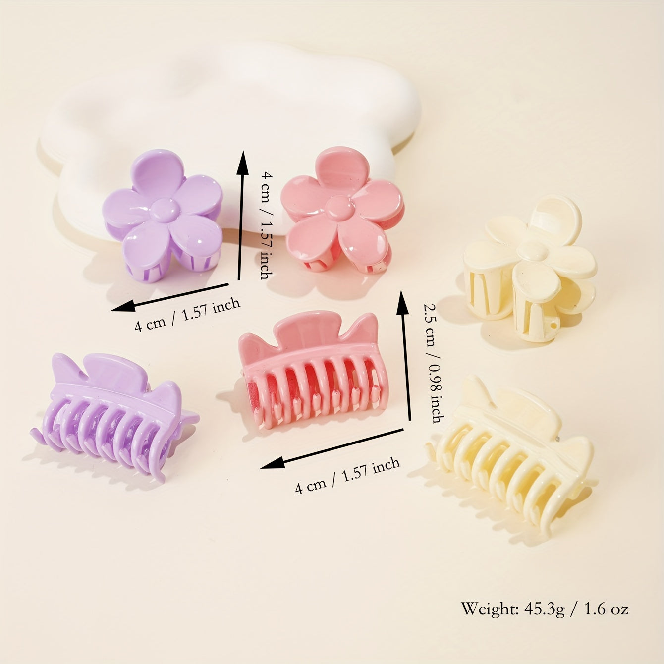 6pcs Glossy Style Hair Claw Flower Shape Shark Claw Ponytail Holder
