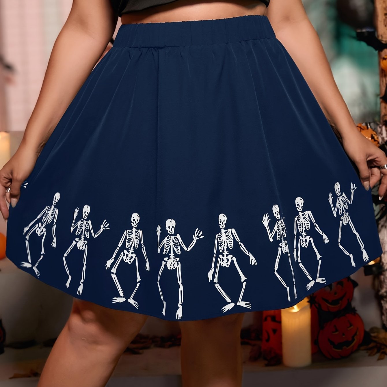  Halloween Y2K Skull Print Midi Skirt