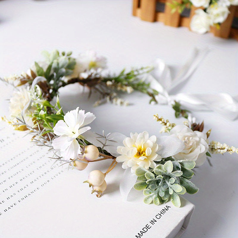 Boho Flower Garland Headdress Bridal Wreath Head Hoop Wedding Hair Accessories