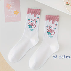 3 Pairs Bear & Bunny Crew Socks Women's Stockings