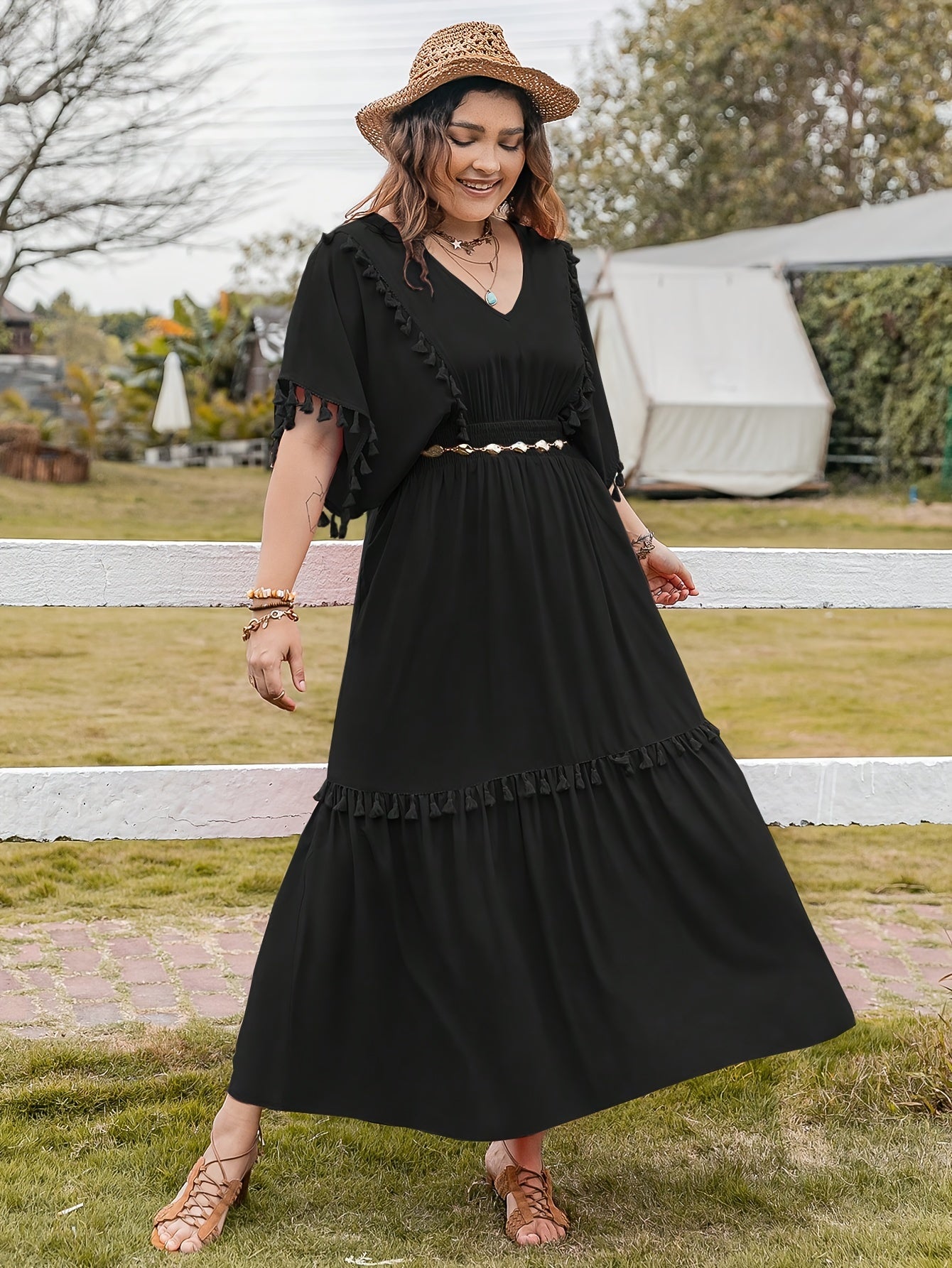  Solid Short Sleeve Maxi Dress