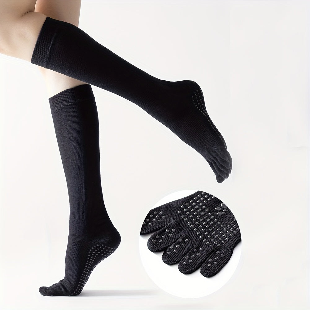 Solid Knee High Yoga Socks Five Toe Split Non Slip Breathable Warm Gripper Socks