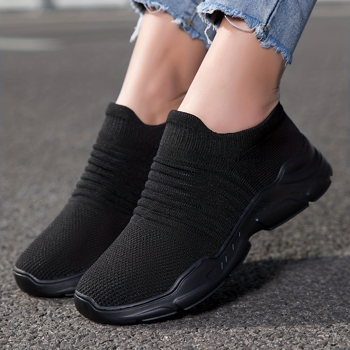 Women's Breathable Knit Sneakers Casual Slip On Outdoor Shoes Lightweight