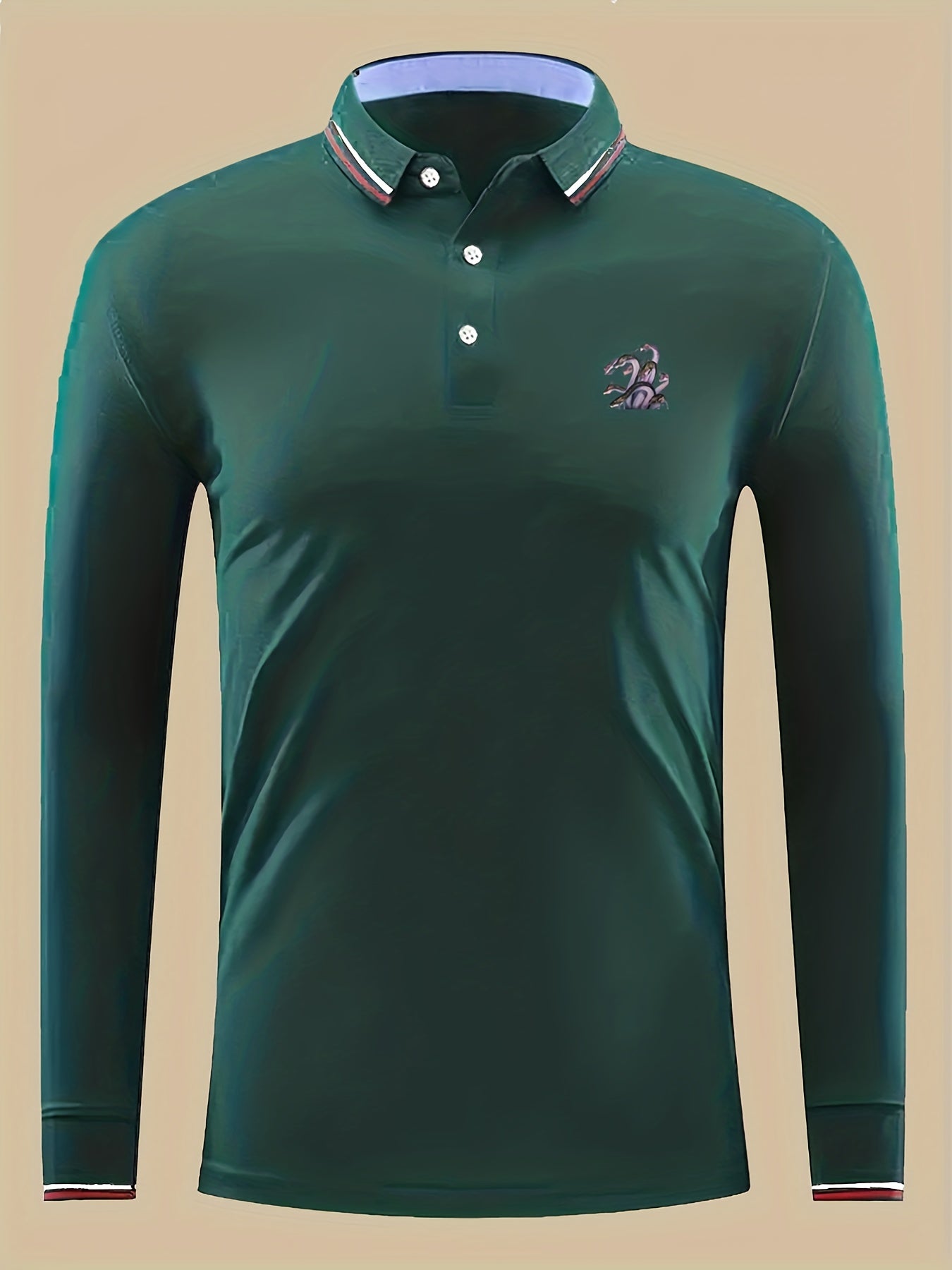 Snake Print Men's Casual Long Sleeve Polo Shirt
