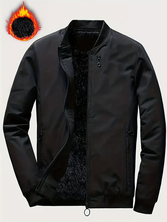 Men's Sherpa Lined Stand Collar Jacket with Zipper