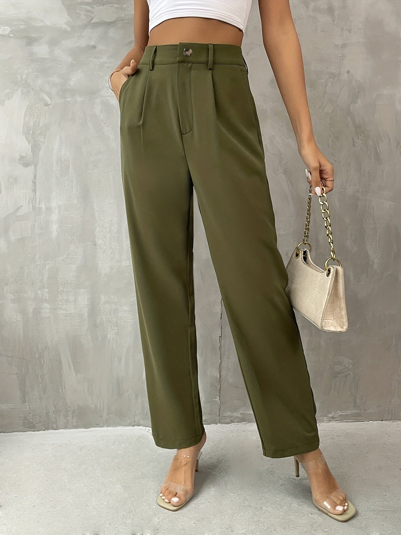 High Waist Solid Tailored Pants Ruched Versatile Pants