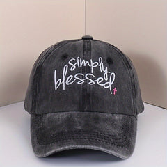 Simply Blessed Embroidery Baseball Cap Washed Distressed Sun Hat Adjustable