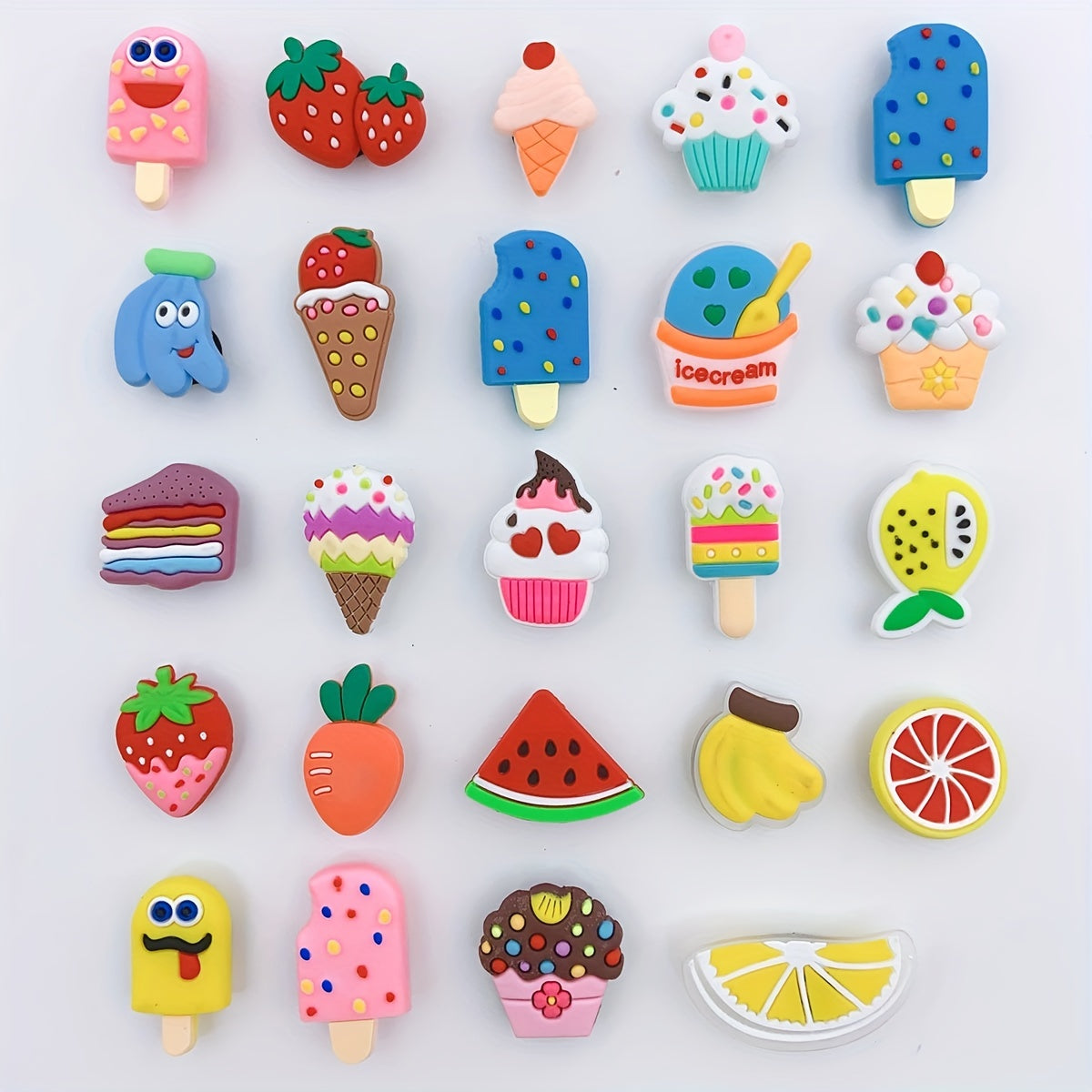 24pcs Cartoon Ice Cream Shoe Charm DIY Decoration Set