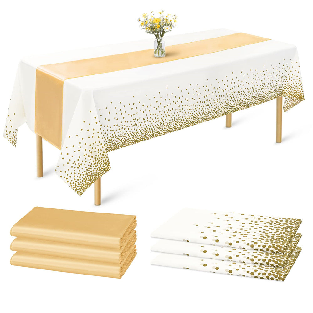 3pcs Disposable Golden Satin Silk Tablecloth