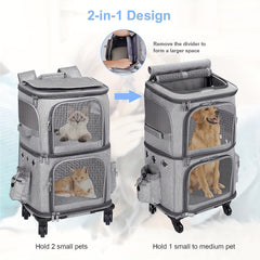 Rolling Pet Carrier Backpack for 2 Cats - Travel with Ease