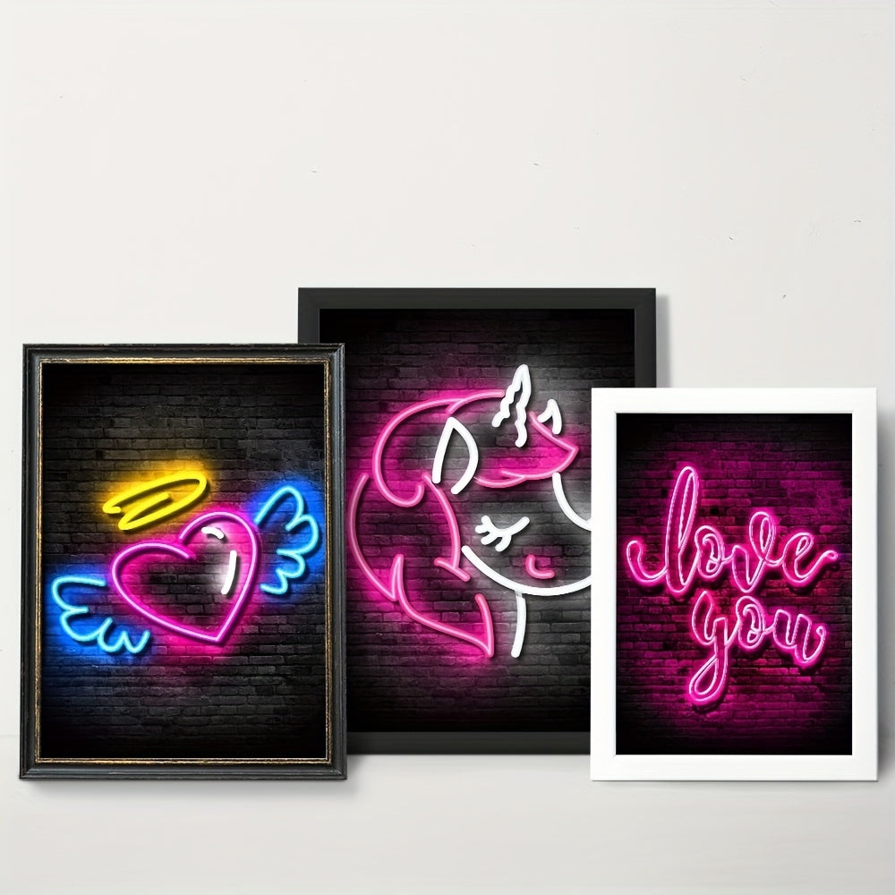 Children Unicorn and Angel Neon Posters - Modern Art Home Decor - A5 A4 A3