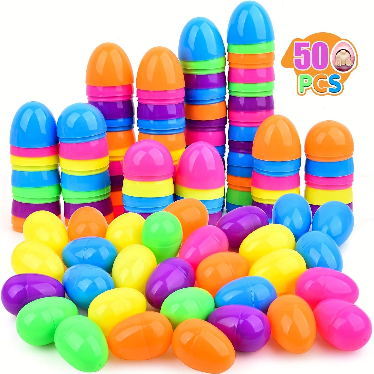 50pc Refillable Easter Egg Hinges Bright Plastic Eggs for Egg Hunts Random