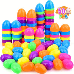 50pc Refillable Easter Egg Hinges Bright Plastic Eggs for Egg Hunts Random