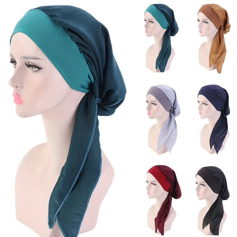 Silk Head Scarf Elastic Turban Cap Solid Sleep Night Cap Women Hijab Bonnet