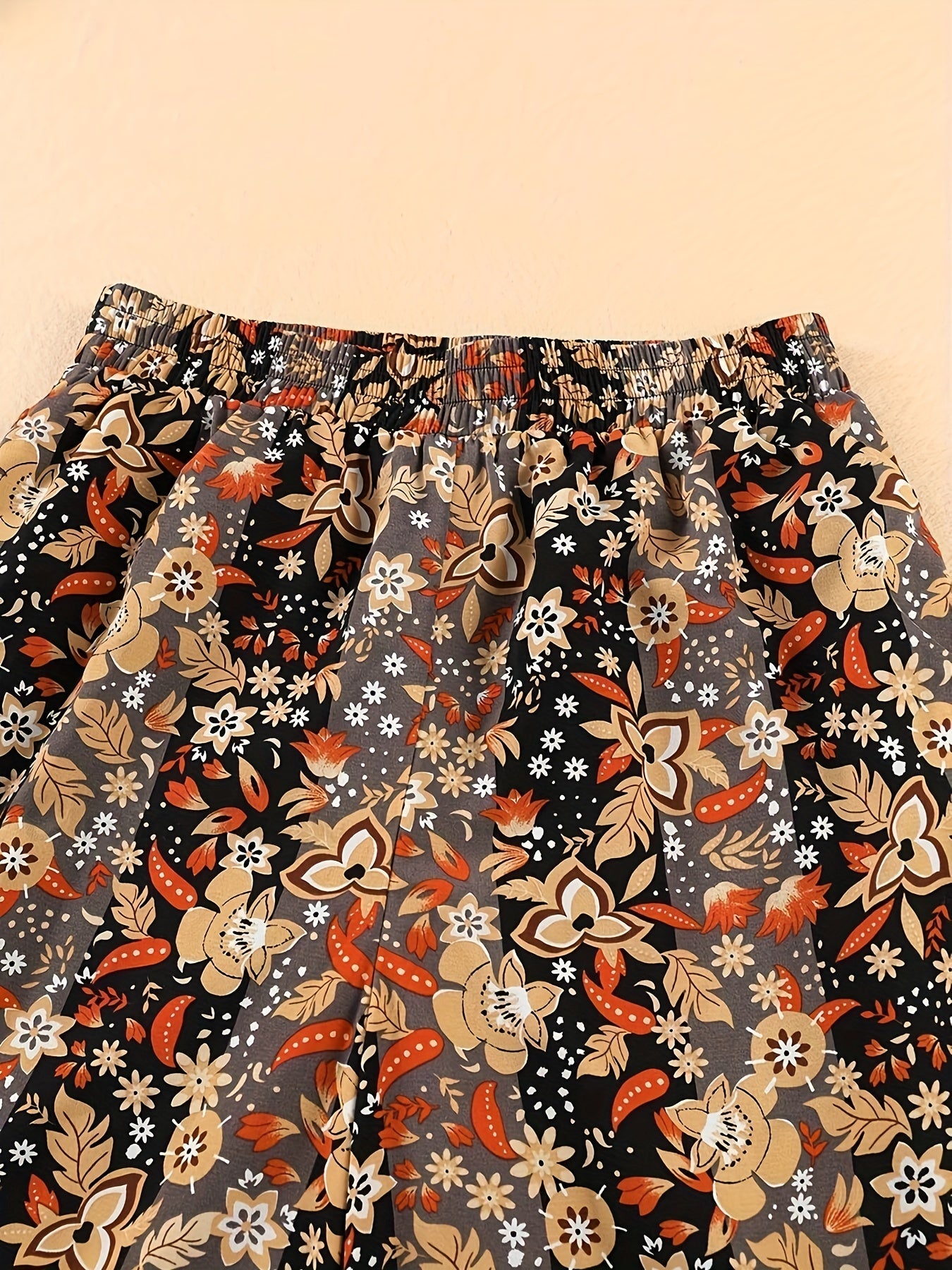  Colorblock Floral Print Wide Leg Trousers
