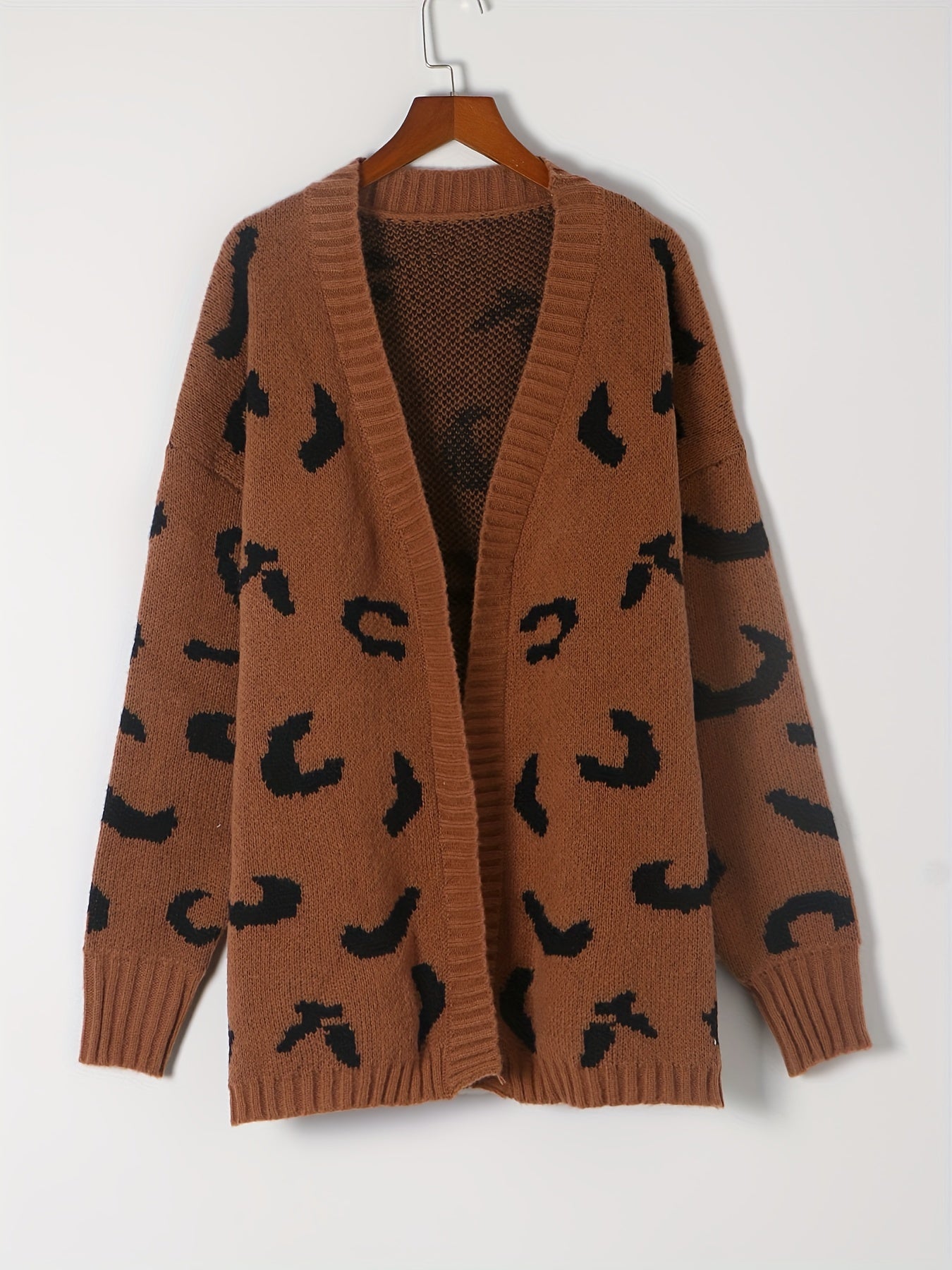  Leopard Print Long Sleeve Open Front Cardigan