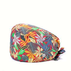 Cartoon Print Cotton Nurse Scrub Cap with Elastic and Button