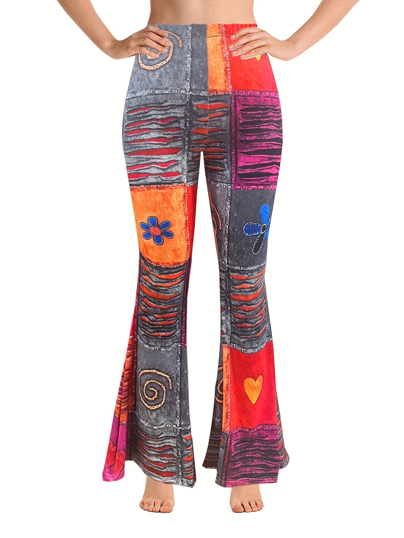  Colorblock High Rise Flare Leg Pants