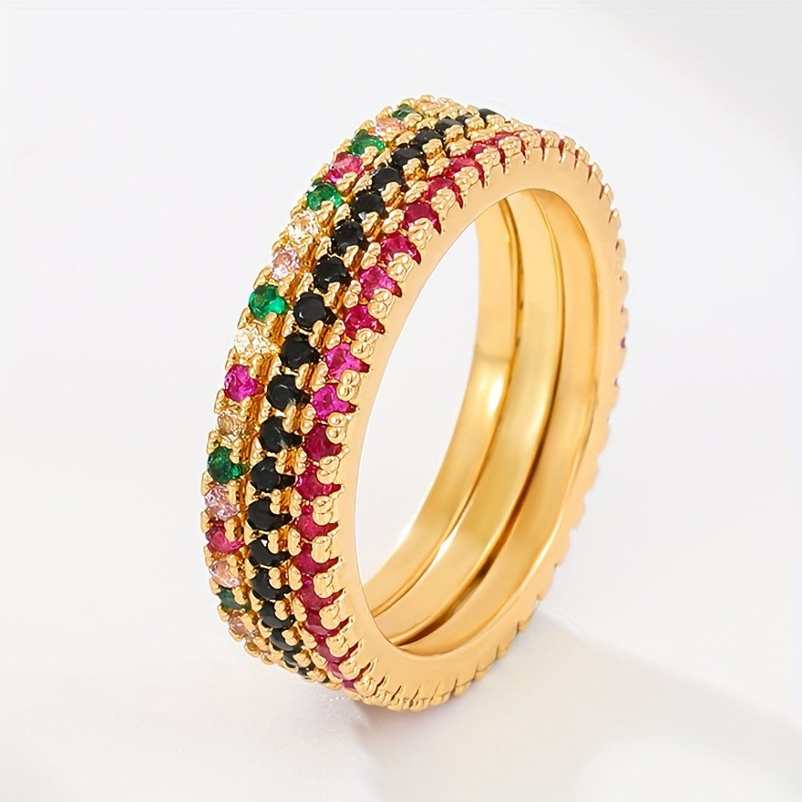 14k Plated Ring with Rhinestone Round Inlay, Perfect Gift for Friends