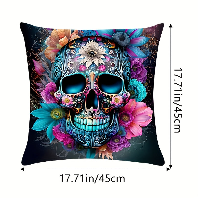 4Pcs Halloween Pillow Covers 45x45cm Skull Pillowcase Indoor Outdoor Couch Case