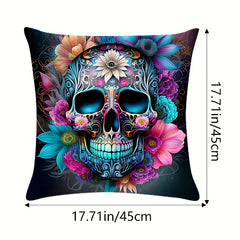 4Pcs Halloween Pillow Covers 45x45cm Skull Pillowcase Indoor Outdoor Couch Case