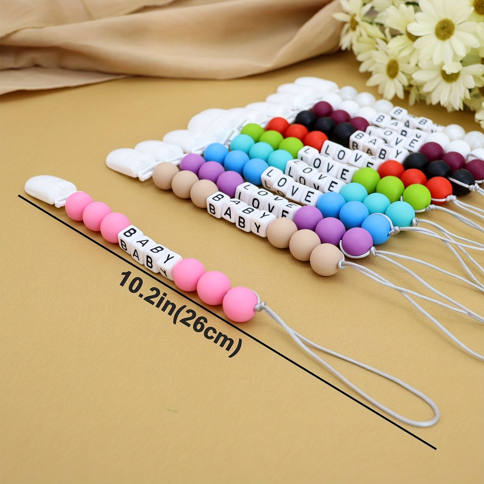 Personalised Baby Pacifier Holder Leash - Dummy Chain with Name