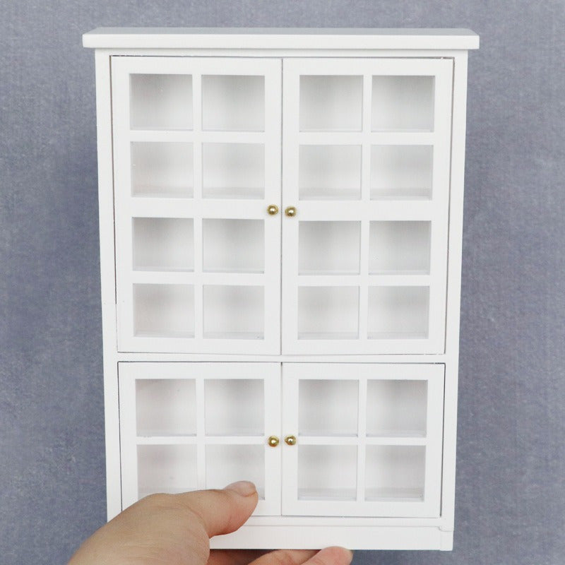 1:12 Scale Dollhouse Cabinet with Grey Glass Panels Golden Handles