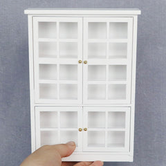 1:12 Scale Dollhouse Cabinet with Grey Glass Panels Golden Handles