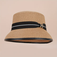 Straw Bucket Hat Strap Decor Classic Sunscreen Basin Hat Women
