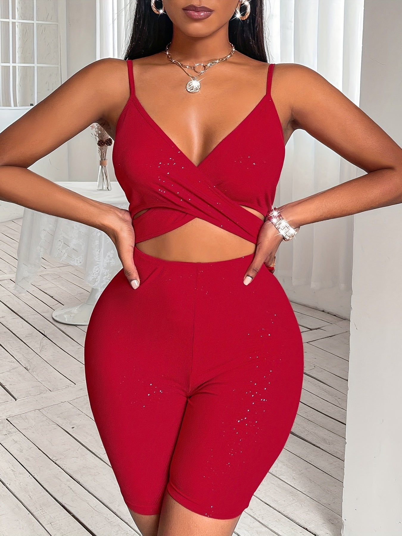 Sexy Backless V Neck Cami Romper