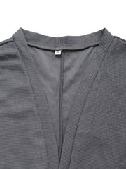  Casual Cardigan Solid Waffle Pattern Open Front Cardigan