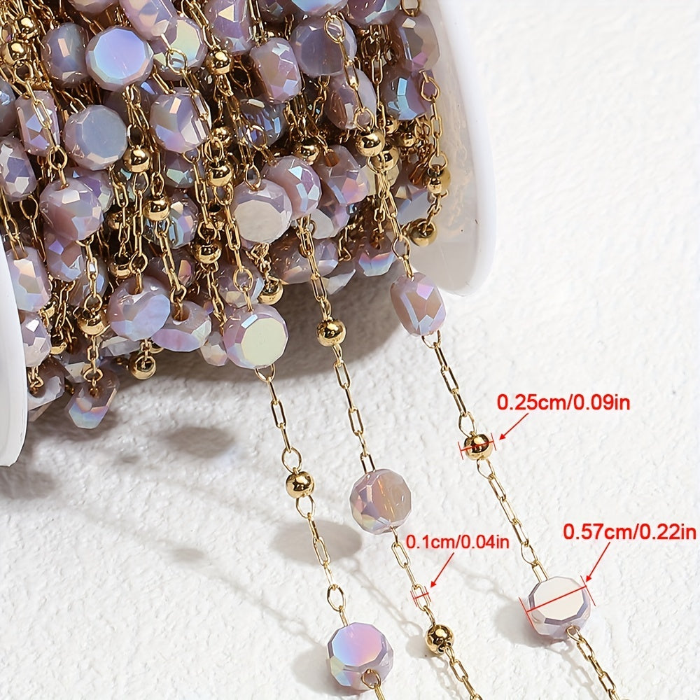 1m Stainless Steel Crystal Stone Chain Purple Beaded Sweater Chain