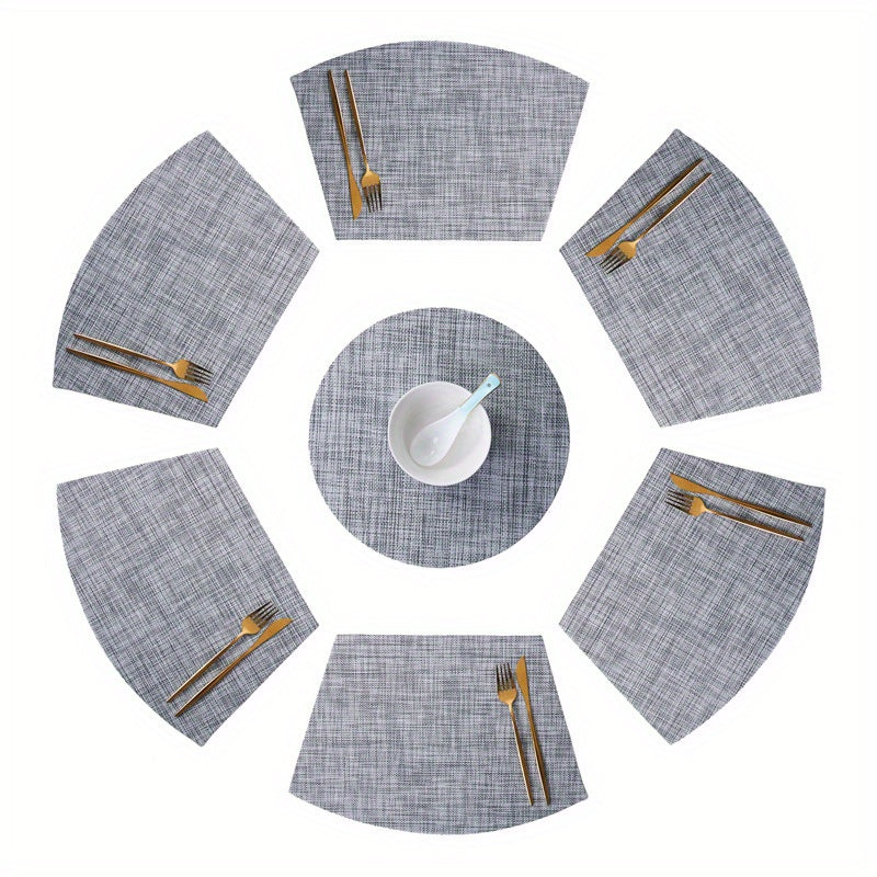 7pcs Waterproof Placemats Set of 6 Fan Shaped & 1 Round