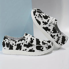 Women's Cow Pattern Canvas Shoes Lace Up Lightweight Sneakers