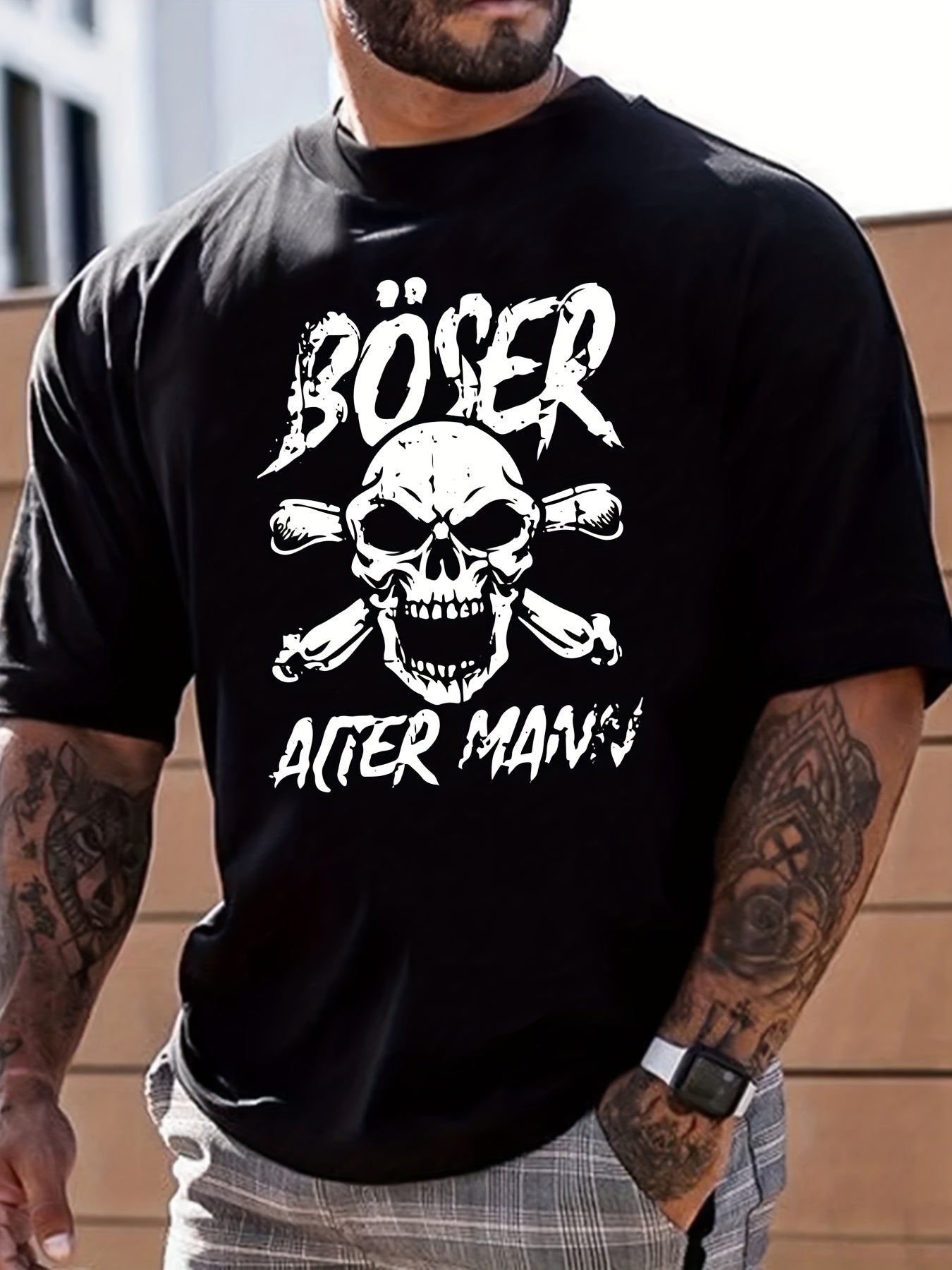 Skull Print Men's Graphic Crew Neck T-shirt Casual Comfy Tees