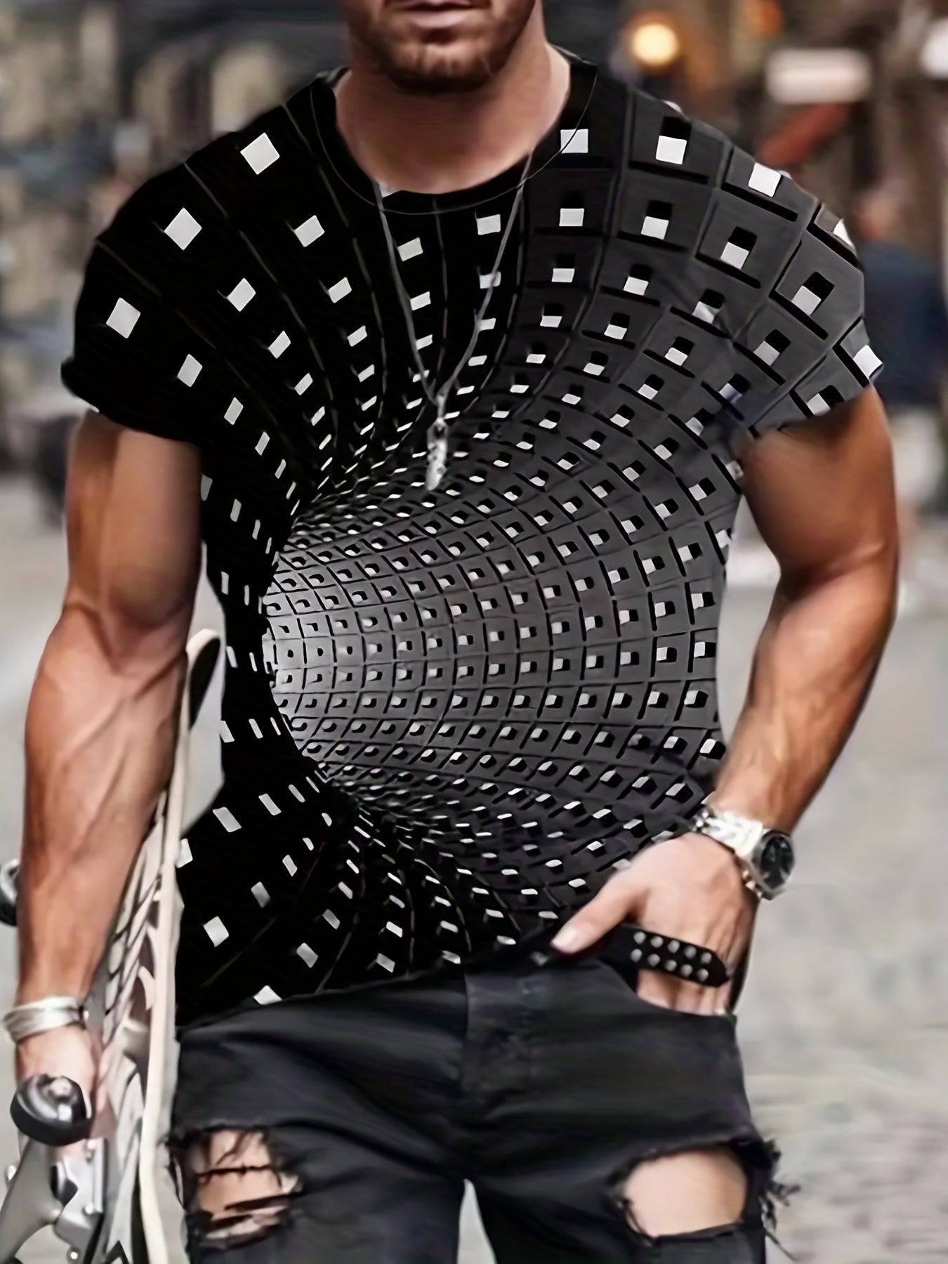 Men's 3D Geometry Graphic Tee for Summer