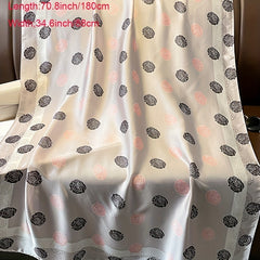 Camellia Print Thin Scarf Satin Shawl Classic Silk Head Wrap Sunscreen Travel
